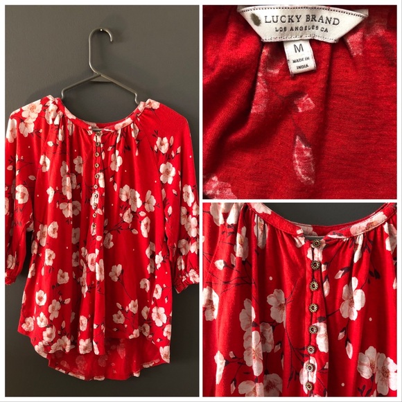 Lucky Brand Tops - Lucky Brand Peasant Top Red Floral. Size Medium